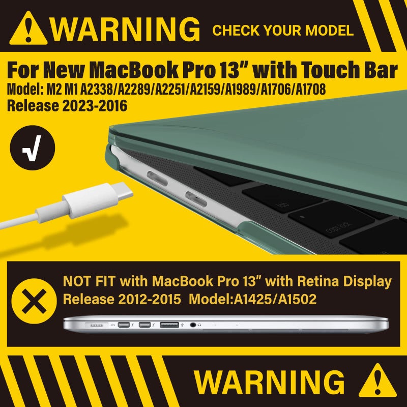 IBENZER Compatible with 2024 2023 M2 MacBook Pro 13 Inch Case 2024-2016 M1 A2338 A2289 A2251 A2159 A1989 A1706 A1708  Hard Shell Case & Keyboard Cover for Mac Pro 13  Midnight Green  T13MTGN+1A - Image 3